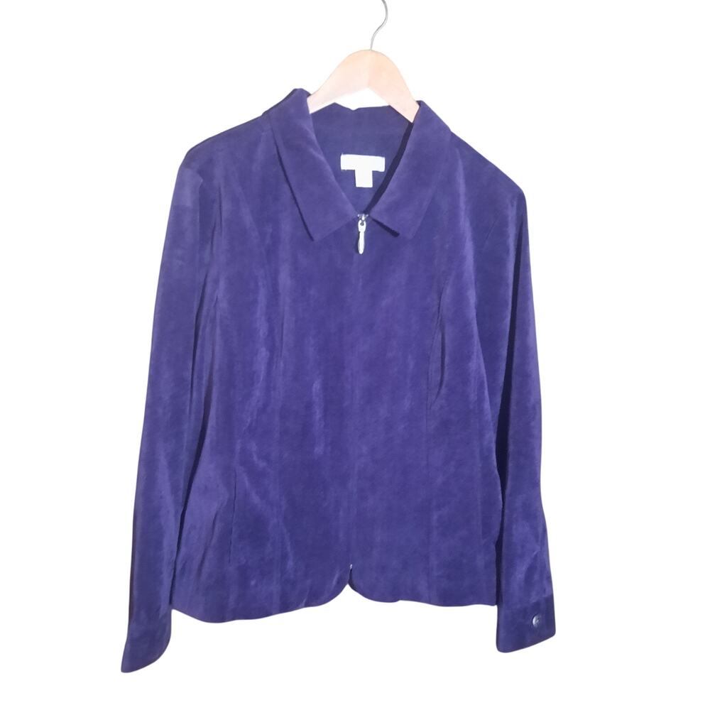 Christopher & Banks Womens Pointed Collar Purple Corduroy Zip Jacket Size XL